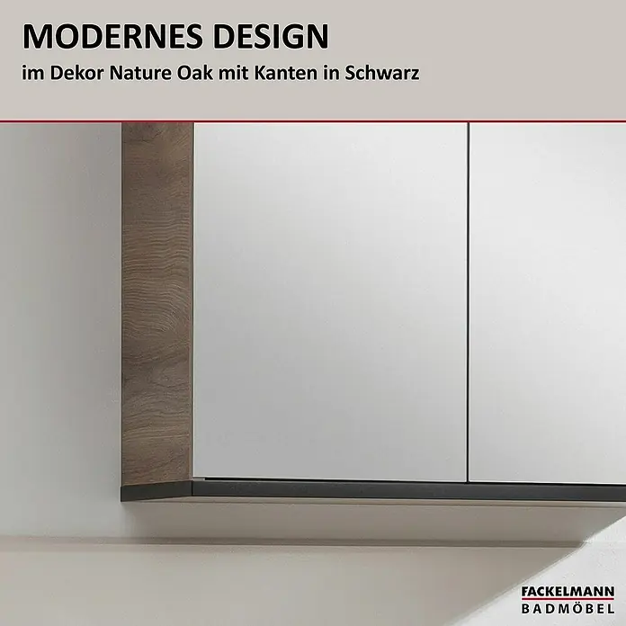 Fackelmann TE-A Spiegelschrank - B x H: 60,2 x 61,6 cm, Nature Oak Holzoptik - Modernes Design: Badezimmermöbel in Nature Oak Dekor mit schwarzen Kanten für ein elegantes Erscheinungsbild.