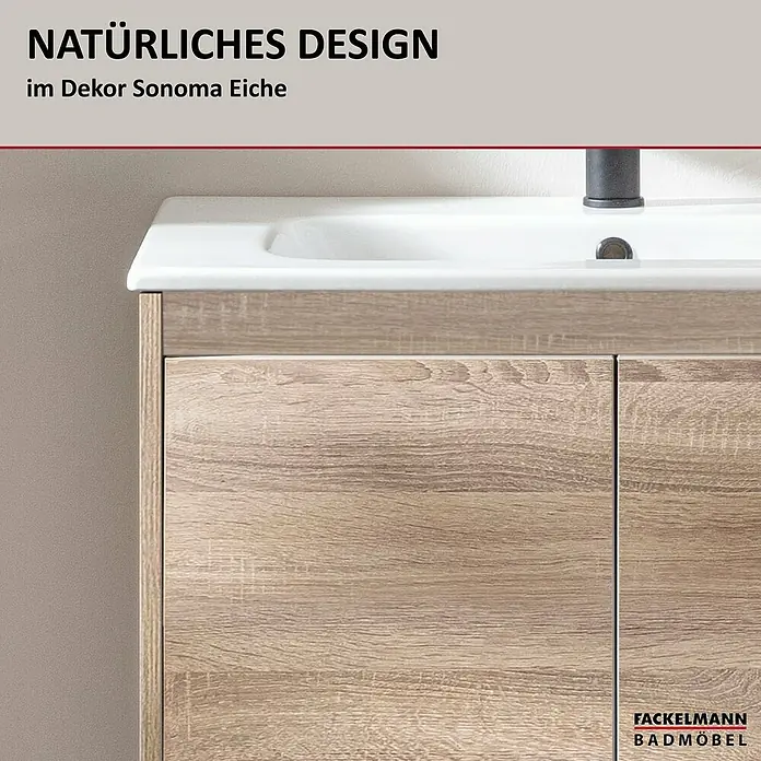 Fackelmann Compact Line Badmöbel-Set - Gesamtbreite Badmöbel: 71 cm, Sonoma-Eiche-Optik, Matt - Badezimmermöbel mit Waschtisch in Sonoma Eiche Dekor für ein natürliches Design im Badezimmer.