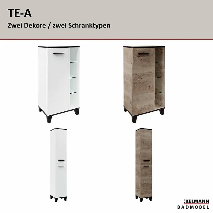 Fackelmann TE-A Midischrank - B x T x H: 47 x 32 x 94,2 cm, Nature Oak Holzoptik - TE-A Badmöbel: Zwei Dekore und zwei Schranktypen präsentiert in Weiß und Holzoptik, die eine stilvolle Badezimmergestaltung ermöglichen.
