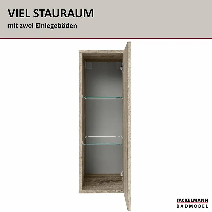 Fackelmann Compact Line Midischrank - B x T x H: 30,2 x 32 x 84,2 cm, Sonoma Eiche, Links/Rechts - Offener Fackelmann Badmöbel-Schrank mit zwei Einlegeböden für viel Stauraum. Perfekt für jedes Badezimmerdesign.