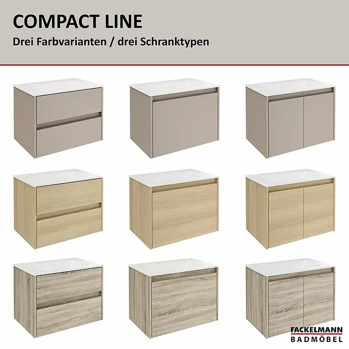 Fackelmann Compact Line Badmöbel-Set - Gesamtbreite Badmöbel: 71 cm, Kaschmir, Matt, Anzahl Türen: 2 Stk. - Kompakt Line Waschtischunterschränke in drei Farben und drei Schranktypen für moderne Badezimmer.