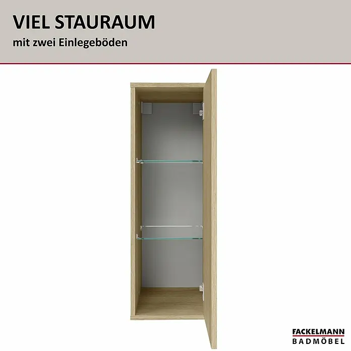 Fackelmann Compact Line Midischrank - B x T x H: 30,2 x 32 x 84,2 cm, Lindberg Eiche, Links/Rechts - Ein offener Badschrank mit zwei Einlegeböden, der viel Stauraum bietet. Ideal für Badezimmerutensilien.
