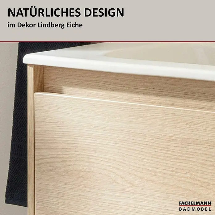 Fackelmann Compact Line Badmöbel-Set - Gesamtbreite Badmöbel: 71 cm, Lindberg Eiche, Matt, Anzahl Schubladen: 1 Stk. - Waschbeckenunterschrank im Dekor Lindberg Eiche von Fackelmann Badmöbel. Natürliches Design für Ihr Badezimmer.