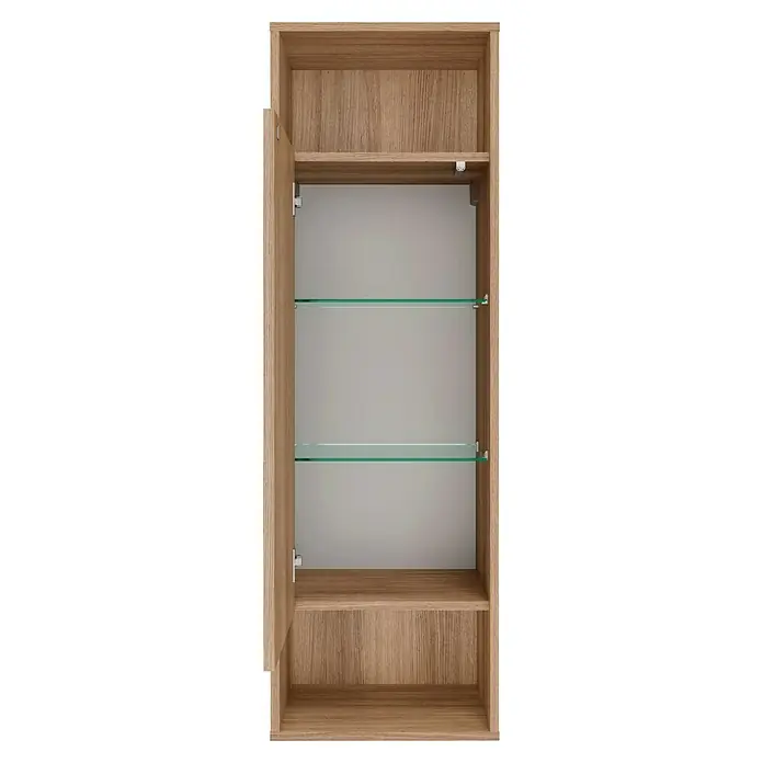 Fackelmann Vita Midischrank - B x T x H: 40,2 x 32 x 125,7 cm, Summer Oak, DIN Anschlag: Links, Mit zwei offenen Fächern - Ein offener Holzschrank mit zwei Glasböden und einer Holztür, ideal für Badutensilien oder dekorative Gegenstände.