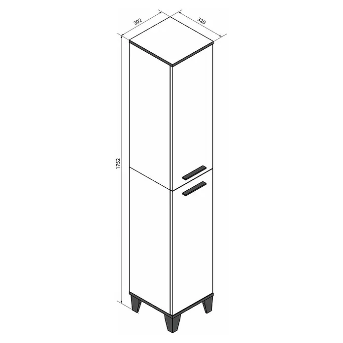 Fackelmann TE-A Hochschrank - B x T x H: 30,2 x 32 x 175,2 cm, Weiß - Schlanker, weißer Badezimmerschrank mit zwei Türen und Griffen. Der Schrank steht auf dunklen Füßen und bietet viel Stauraum.