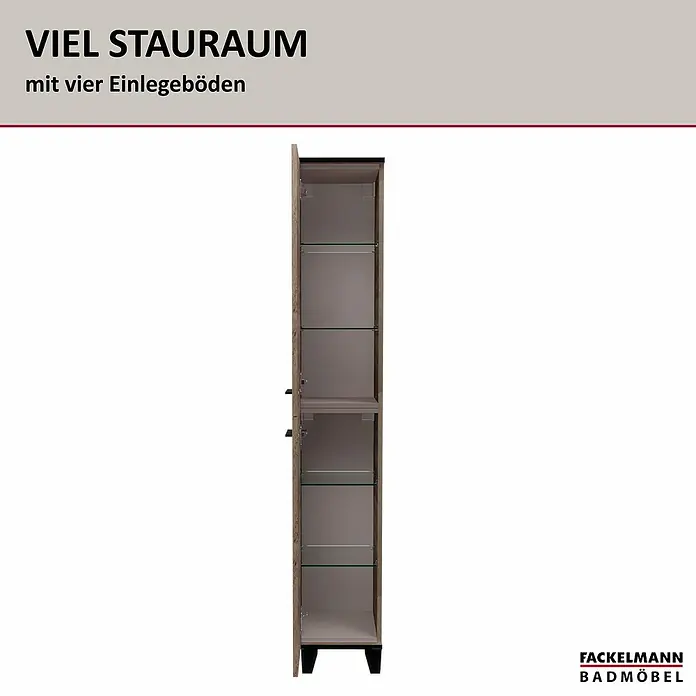 Fackelmann TE-A Hochschrank - B x T x H: 30,2 x 32 x 175,2 cm, Nature Oak Holzoptik - Der Fackelmann Badmöbel Hochschrank bietet viel Stauraum mit vier Einlegeböden und ein elegantes Design fürs Badezimmer.