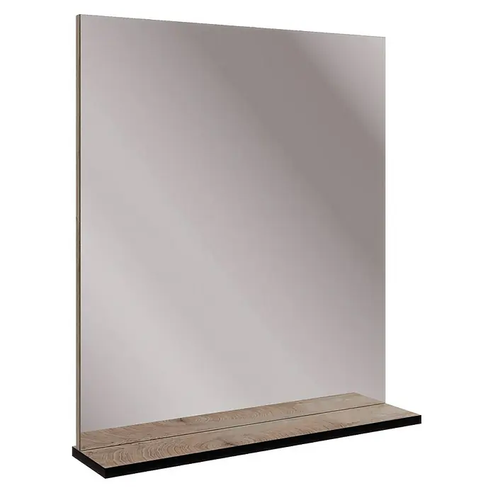 Fackelmann TE-A Ablagespiegel -  - Dieser rechteckige Spiegel verfügt über einen schmalen Rahmen und eine Holzablage. Ideal für Badezimmer oder Schlafzimmer.