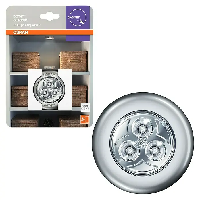 Osram DOT-it LED-Schrankleuchte Classic - 0,23 W, 10 lm - Produktbild der Osram DOT-IT® CLASSIC LED-Leuchte mit drei LEDs, ideal zur Beleuchtung von Schränken.