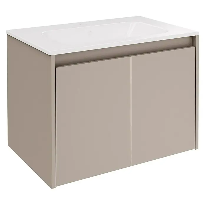 Fackelmann Compact Line Badmöbel-Set - Gesamtbreite Badmöbel: 71 cm, Kaschmir, Matt, Anzahl Türen: 2 Stk. - Stilvoller Waschtischunterschrank in sanftem Taupe mit einer eleganten weißen Arbeitsplatte. Ein modernes Möbelstück für jedes Badezimmer.
