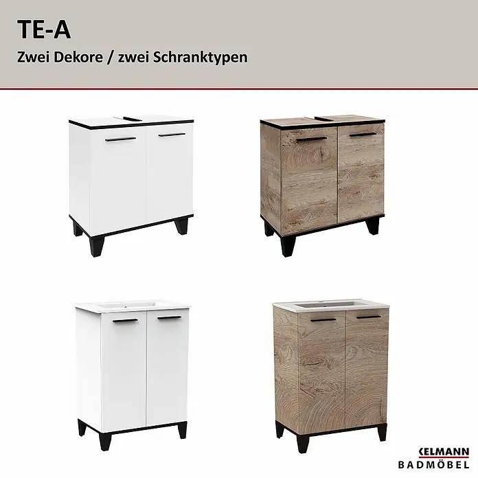 Fackelmann TE-A Badmöbel-Set - Gesamtbreite Badmöbel: 61,4 cm, Weiß, Matt, 2 -tlg. - TE-A Waschtischunterschränke in zwei Dekoren: Weiß und Holzoptik, jeweils mit zwei Schranktypen. Moderne Badmöbel für jedes Badezimmer.
