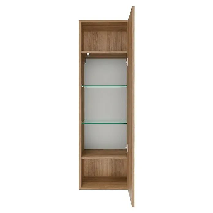 Fackelmann Vita Midischrank - B x T x H: 40,2 x 32 x 125,7 cm, Summer Oak, DIN Anschlag: Rechts - Ein geräumiger Spiegelschrank mit Holzakzenten und mehreren Glasablagen für eine stilvolle Badaufbewahrung.