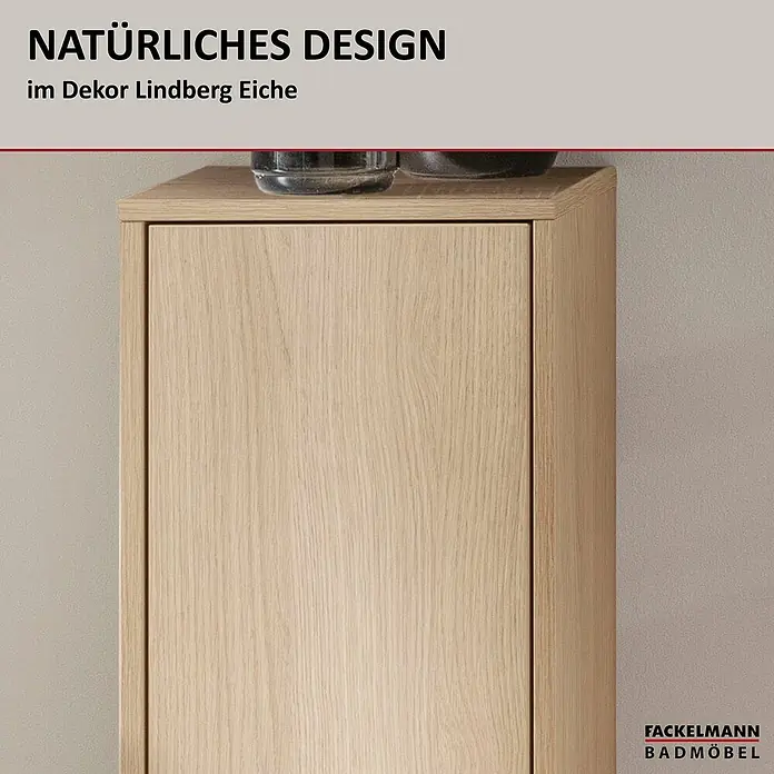 Fackelmann Compact Line Midischrank - B x T x H: 30,2 x 32 x 84,2 cm, Lindberg Eiche, Links/Rechts - Badezimmerschrank im Dekor Lindberg Eiche für ein natürliches Design im Bad.\n