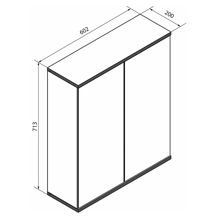 Fackelmann TE-A Spiegelschrank - B x H: 60,2 x 61,6 cm, Weiß - Ansicht eines einfachen, zweitürigen Schranks mit den Maßen 602 x 200 x 713 mm, ideal für die Aufbewahrung.