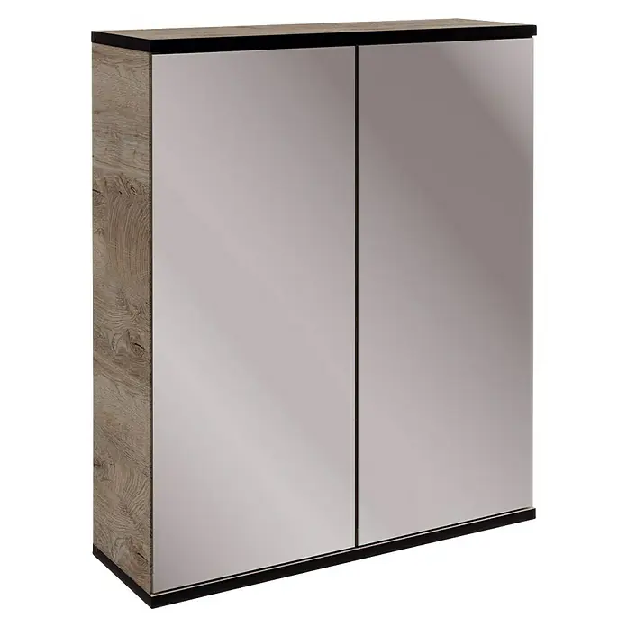Fackelmann TE-A Spiegelschrank - B x H: 60,2 x 61,6 cm, Nature Oak Holzoptik - Ein moderner Spiegelschrank mit Holzstruktur an den Seiten und zwei Spiegeltüren, ideal für Badezimmer.