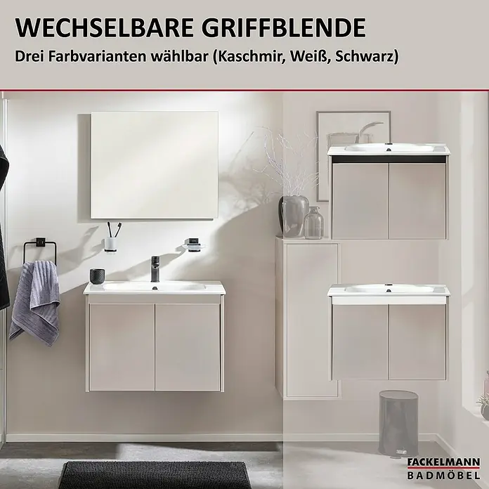 Fackelmann Compact Line Badmöbel-Set - Gesamtbreite Badmöbel: 71 cm, Kaschmir, Matt, Anzahl Türen: 2 Stk. - Eine moderne Badezimmereinrichtung mit einem Waschtischunterschrank in Kaschmir und einem passenden Spiegel. Die Griffe sind austauschbar.