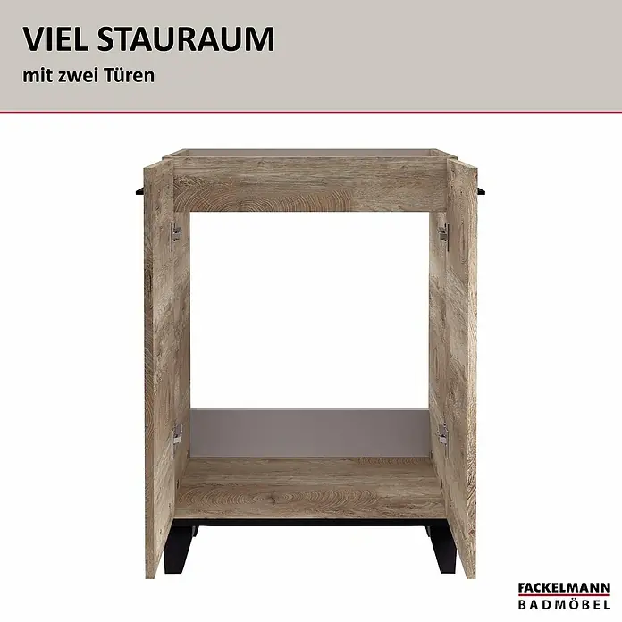 Fackelmann TE-A Badmöbel-Set - Gesamtbreite Badmöbel: 61,4 cm, Nature Oak Holzoptik, Matt, 2 -tlg. - Badezimmerschrank mit viel Stauraum und zwei Türen. Das Badmöbelstück ist aus Holz gefertigt und bietet Platz für Badutensilien.