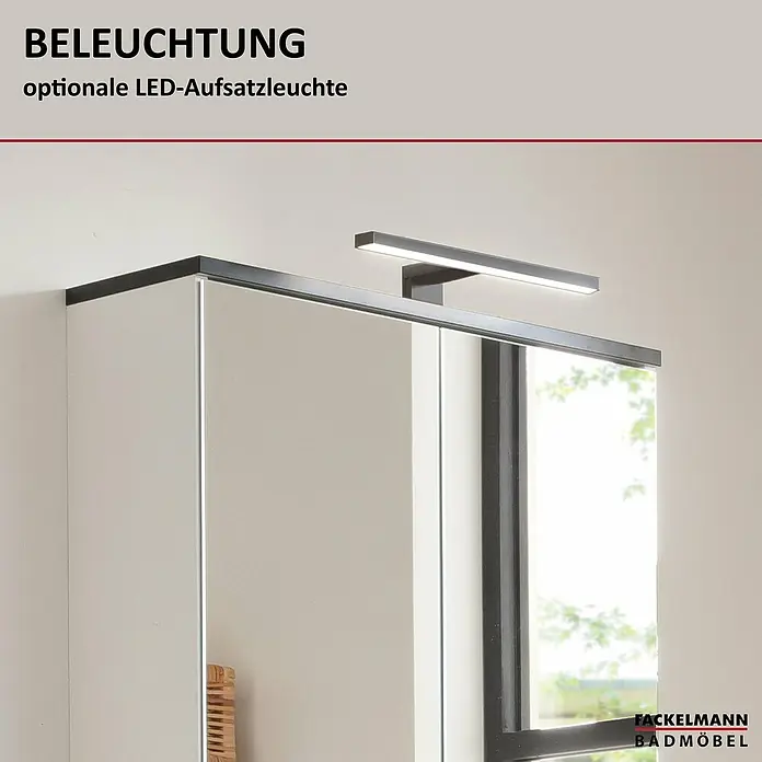 Fackelmann TE-A Spiegelschrank - B x H: 60,2 x 61,6 cm, Weiß - Das Bild zeigt einen Badezimmerschrank mit optionaler LED-Aufsatzleuchte. Elegantes Design für moderne Badezimmer.