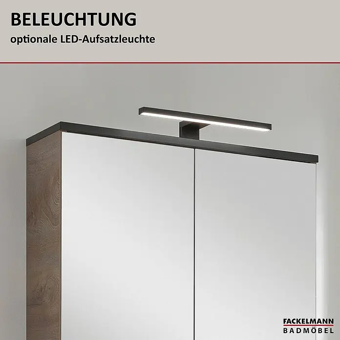 Fackelmann TE-A Spiegelschrank - B x H: 60,2 x 61,6 cm, Nature Oak Holzoptik - LED-Aufsatzleuchte zur optionalen Beleuchtung eines Spiegelschranks, modernes Design für Badezimmermöbel.