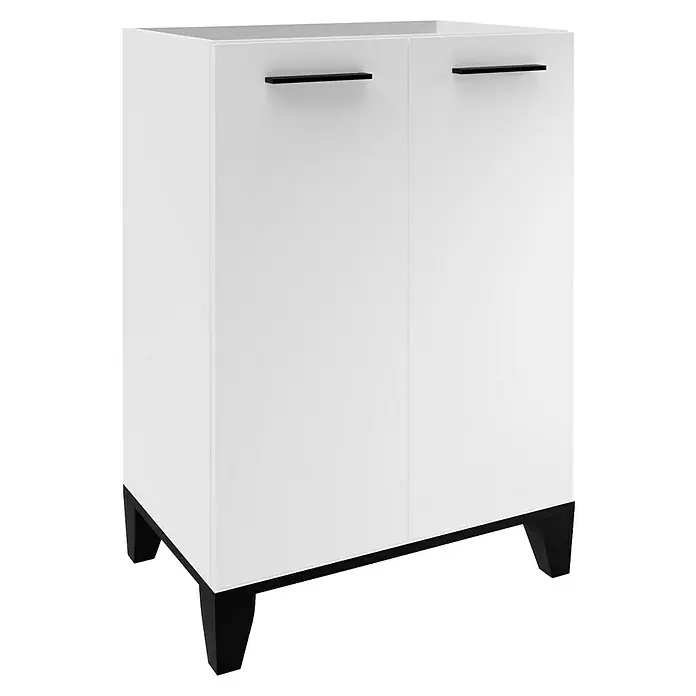 Fackelmann TE-A Badmöbel-Set - Gesamtbreite Badmöbel: 61,4 cm, Weiß, Matt, 2 -tlg. - Elegantes Sideboard in Weiß mit minimalistischen, schwarzen Griffen und Füßen. Ideal für moderne Wohnräume und zur stilvollen Aufbewahrung.