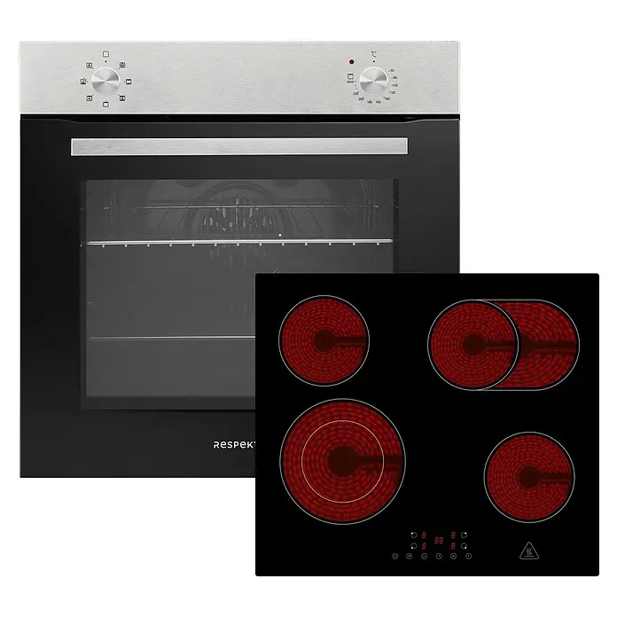 Respekta Einbauherd-Set Jannis AB 121-26 + Abra KM 5500-28 - Anzahl Beheizungsarten: 7 Stk., Schwarz/Silber - Ein moderner Backofen mit einem stilvollen Kochfeld, perfekt für jede Küche. Das Kochfeld verfügt über vier Heizelemente.