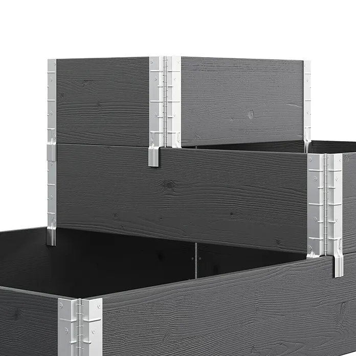 Upyard Hochbeet 3 Ebenen - 120 x 80 x 58,5 cm, Holz, Schwarz, Fassungsvermögen: 301,8 l - Dreistufiger, grauer Hochbeet-Bausatz mit silbernen Verbindungsstücken. Ideal für den Garten- und Gemüseanbau auf verschiedenen Ebenen.