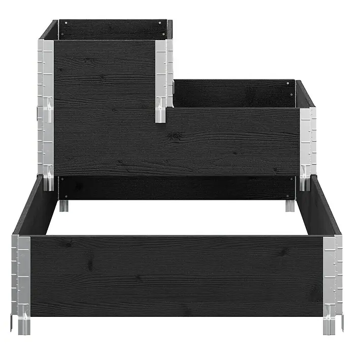 Upyard Hochbeet 3 Ebenen - 120 x 80 x 58,5 cm, Holz, Schwarz, Fassungsvermögen: 301,8 l - Produktansicht eines dreistufigen, rechteckigen, schwarzen Hochbeets mit silbernen Eckverbindungen.