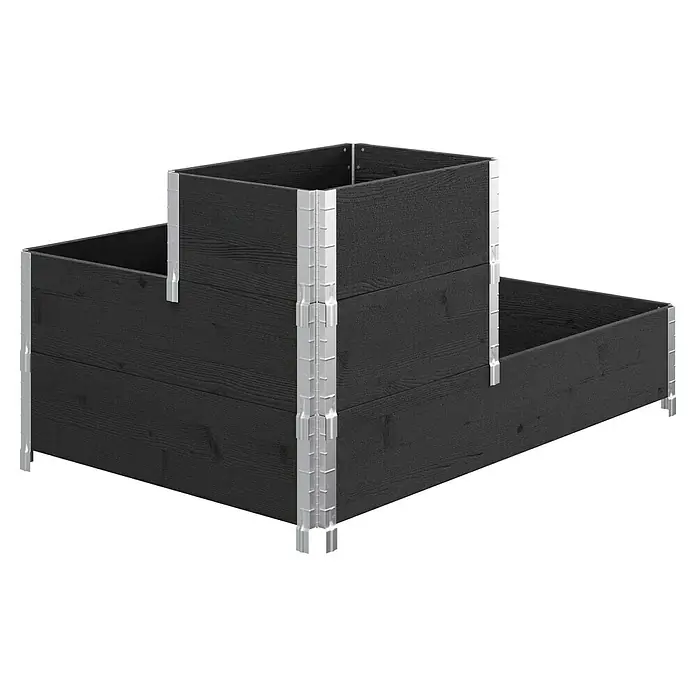 Upyard Hochbeet 3 Ebenen - 120 x 80 x 58,5 cm, Holz, Schwarz, Fassungsvermögen: 301,8 l - Mehrstufiges Hochbeet aus dunklem Holz mit silberfarbenen Eckverbindungen, ideal für den Garten oder die Terrasse. Ein Blickfang für Pflanzenliebhaber!