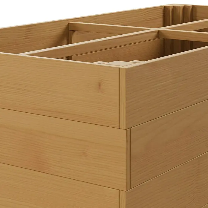 Promadino Kräuterhochbeet - L x B x H: 100 x 50 x 80 cm, Honigbraun - Nahaufnahme eines erhöhten Gartenbeets aus unbehandeltem Holz, das eine robuste und natürliche Ästhetik für den Garten bietet.