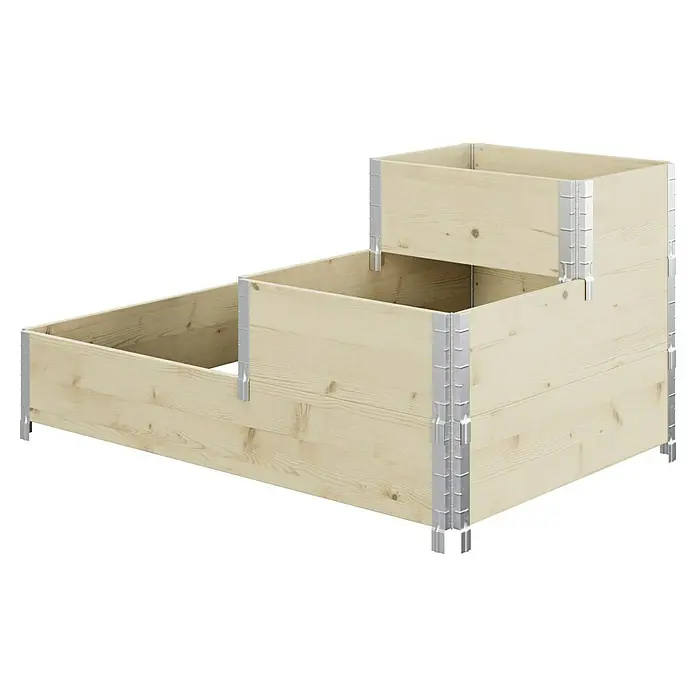 Upyard Hochbeet 3 Ebenen - 120 x 80 x 58,5 cm, Holz, Natur, Fassungsvermögen: 301,8 l - Dreistufiger Pflanzkasten aus hellem Holz mit stabilen Metallverbindungen, ideal für Garten und Terrasse, um Pflanzen stilvoll zu präsentieren.