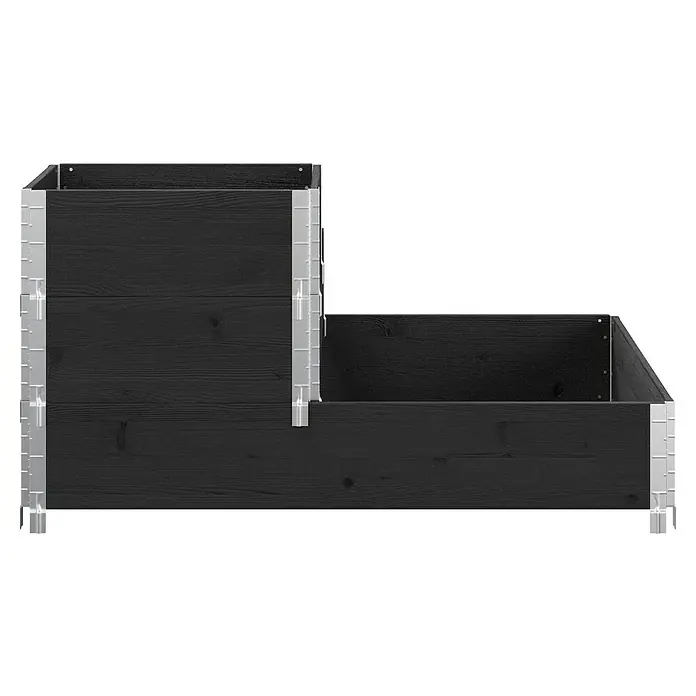 Upyard Huerto de 3 niveles - 120 x 80 x 58,5 cm, Madera, Negro, Capacidad volumétrica: 301,8 l - Un huerto elevado modular hecho de madera oscura con esquinas de metal plateado, que ofrece opciones de cultivo flexibles para jardines y terrazas.