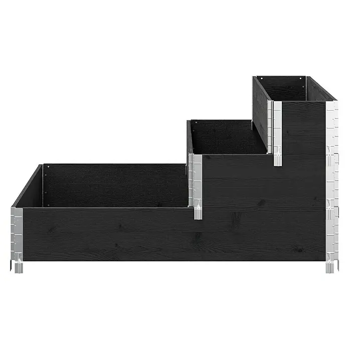 Upyard Hochbeet 3 Ebenen - 120 x 80 x 58,5 cm, Holz, Schwarz, Fassungsvermögen: 302,4 l - Das dreistufige Hochbeet aus dunklem Holz mit hellen Metallverbindungen ist eine stilvolle Lösung für den Garten.