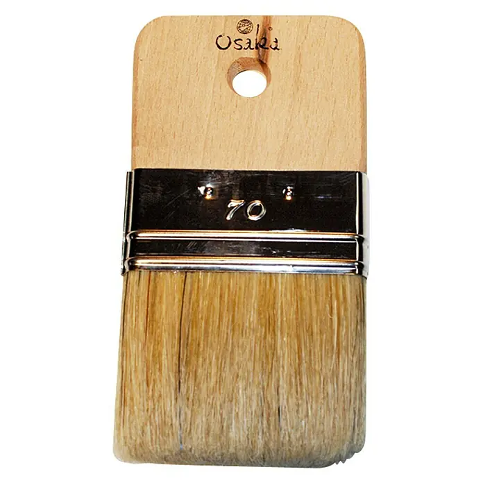 Osaka Paletina especial - Anchura cerdas: 70 mm, Tipo de cerdas: Cerdas naturales, Madera - Primer plano de un pincel Osaka con mango de madera y cerdas naturales, tamaño 70.