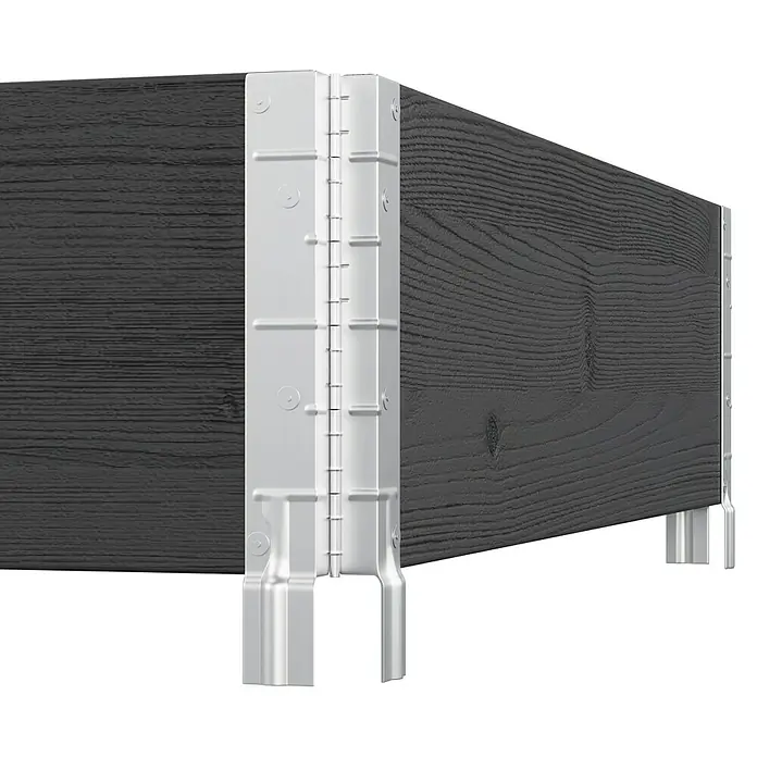 Upyard Hochbeet 3 Ebenen - 120 x 80 x 58,5 cm, Holz, Schwarz, Fassungsvermögen: 302,4 l - Detailaufnahme einer Fassadenverkleidung mit Nut- und Federprofil und Montageprofil. Dunkles Holz und helle Befestigungselemente.