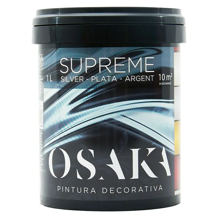 Osaka Pintura para efectos decorativos Supreme Colours - 1 l - Bote de pintura decorativa Osaka Supreme, 1 litro, plata, para trabajos de pintura decorativa.
