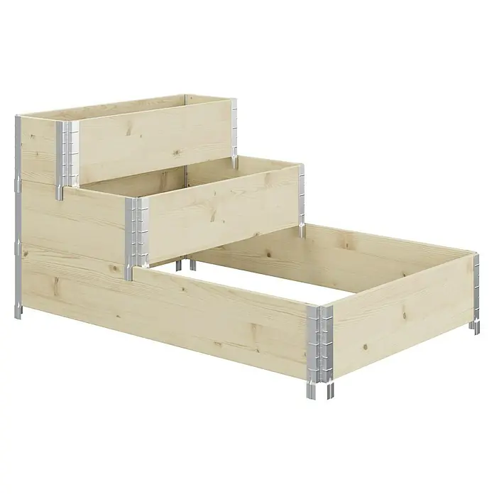 Upyard Hochbeet 3 Ebenen - 120 x 80 x 58,5 cm, Holz, Natur, Fassungsvermögen: 302,4 l - Das Foto zeigt ein hölzernes, dreistufiges Hochbeet, das sich ideal für Gartenarbeit auf kleinem Raum eignet.