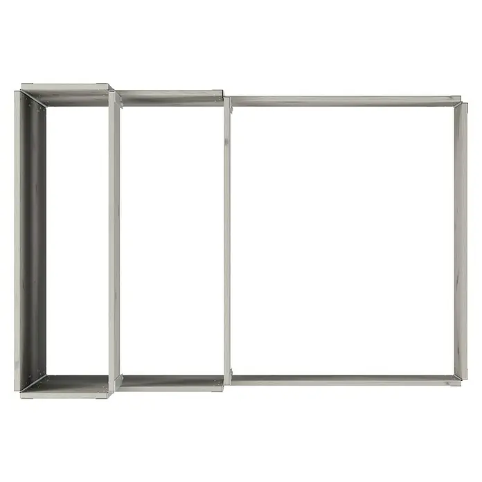 Upyard Huerto de 3 niveles - 120 x 80 x 58,5 cm, Madera, Gris, Capacidad volumétrica: 302,4 l - Primer plano de un sistema de estanterías modular con marco de metal y superficie gris. La estantería ofrece opciones de almacenamiento flexibles.