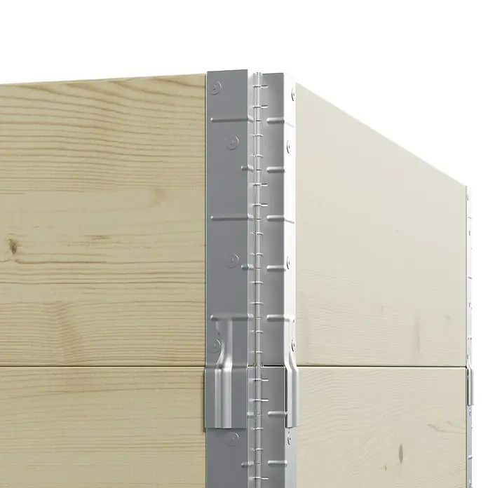 Upyard Hochbeet 3 Ebenen - 120 x 80 x 58,5 cm, Holz, Natur, Fassungsvermögen: 302,4 l - Holzpalette mit einer silbernen Metallverbindung, die die Ecke verstärkt. Ideal für Lagerung und Transport.