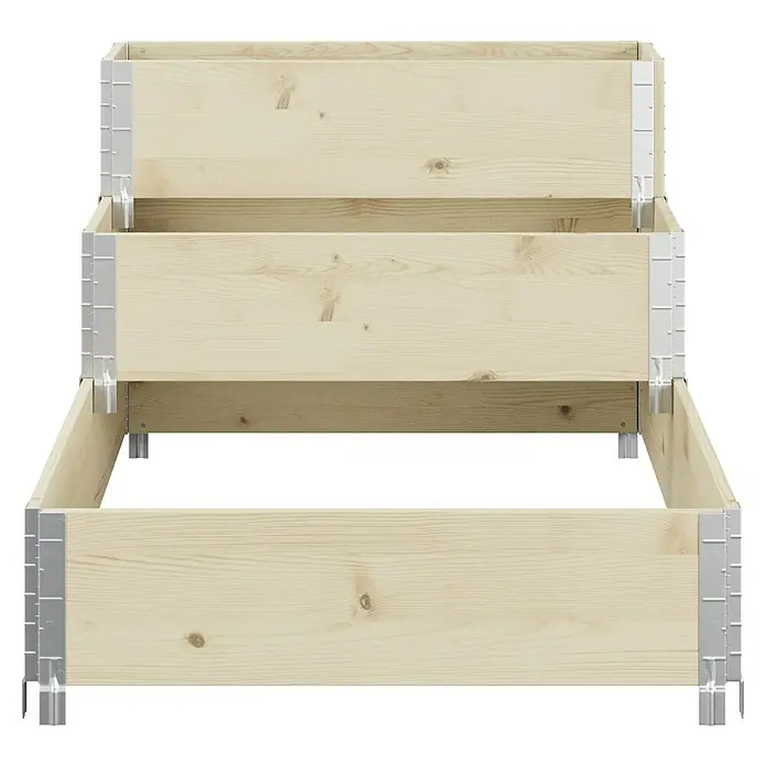 Upyard Huerto de 3 niveles - 120 x 80 x 58,5 cm, Madera, Natural, Capacidad volumétrica: 302,4 l - El jardín elevado de tres niveles presenta un marco de madera y esquinas metálicas robustas, ofreciendo una solución ideal para la jardinería multinivel.