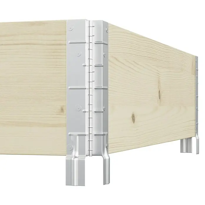 Upyard Huerto de 3 niveles - 120 x 80 x 58,5 cm, Madera, Natural, Capacidad volumétrica: 302,4 l - Primer plano de una estantería de madera con un soporte metálico plateado robusto que garantiza una sujeción segura. Ideal para el almacenamiento.