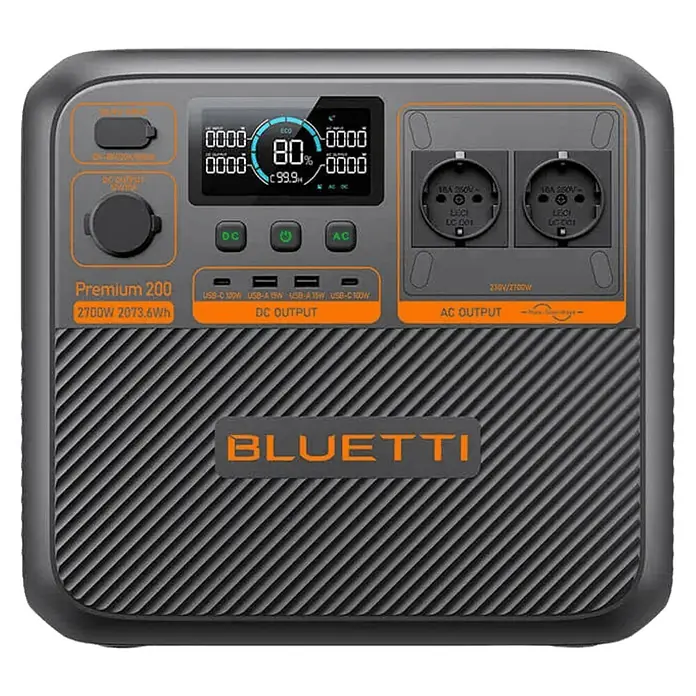 Bluetti Powerstation PREMIUM 200 V2 - 2.073,6 Wh - Tragbare Bluetti Powerstation Premium 200 mit 2700W und 2073.6Wh, ideal für Camping und Notstromversorgung.