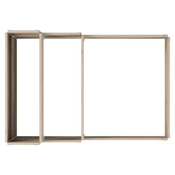 Upyard Hochbeet 3 Ebenen - 120 x 80 x 58,5 cm, Holz, Braun, Fassungsvermögen: 302,4 l - Das Bild zeigt ein Schrank-Set mit Regalen und einer größeren Box. Das Set ist aus hellem Holz gefertigt und bietet viel Stauraum.