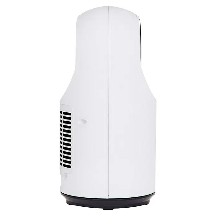 Masterplug Calefactor cerámico y Ventilador Breeze - 1.500 W, Blanco, 18 x 18 x 36,9 cm - Esta imagen muestra la vista lateral de una cámara de seguridad blanca con detalles en negro, con un diseño elegante y moderno.