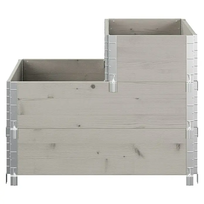Upyard Hochbeet 3 Ebenen - 120 x 80 x 58,5 cm, Holz, Grau, Fassungsvermögen: 301,8 l - Detailaufnahme eines gestuften Hochbeets aus hellem Holz mit metallenen Verstrebungen. Ideal für Gartenliebhaber mit Stil.