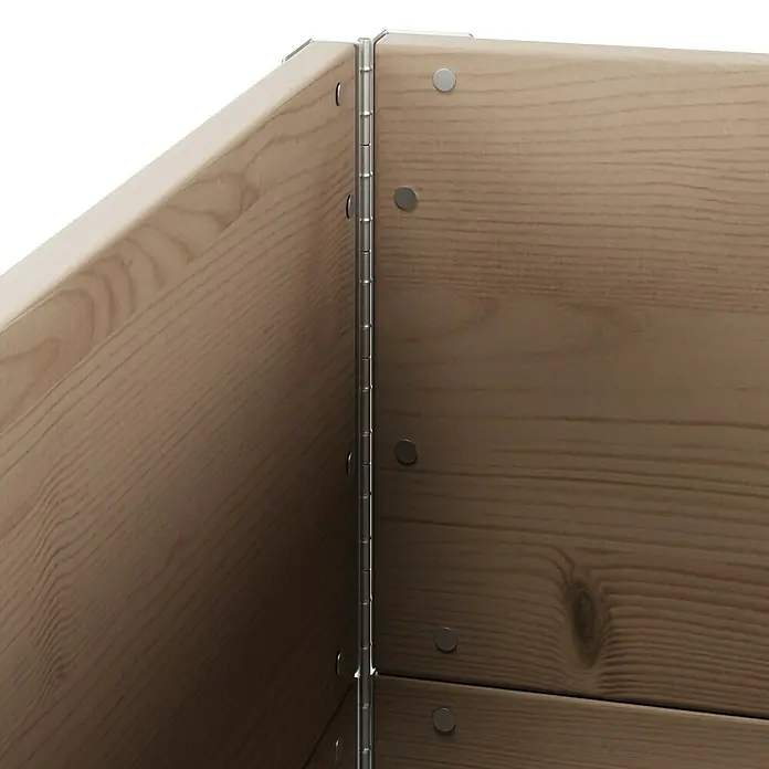 Upyard Hochbeet 3 Ebenen - 120 x 80 x 58,5 cm, Holz, Braun, Fassungsvermögen: 302,4 l - Detailansicht einer hölzernen Hochbeet-Ecke, verbunden durch eine robuste Metallverbindung, die Stabilität und Langlebigkeit verspricht.