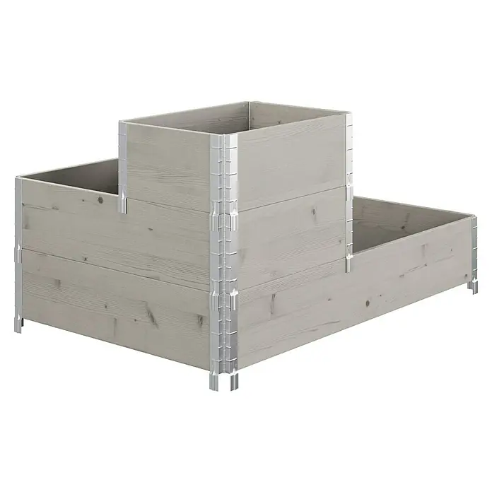 Upyard Hochbeet 3 Ebenen - 120 x 80 x 58,5 cm, Holz, Grau, Fassungsvermögen: 301,8 l - Ein gestufter Hochbeet-Pflanzkasten aus hellem Holz mit stabilen Metallverbindungen für den Garten oder die Terrasse.