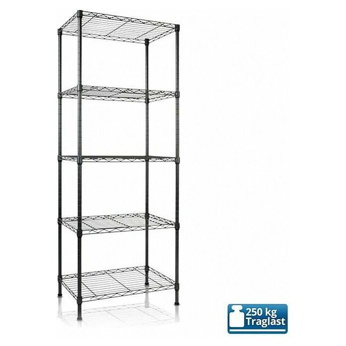 Floordirekt Gitterregal Rocky (H x B x T: 140 x 35 x 55 cm, Traglast pro Boden: 50 kg, Anzahl Böden: 5 Stk., Stecken, Schwarz) | BAUHAUS