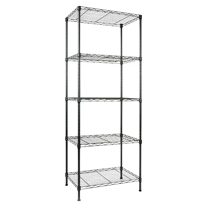 Floordirekt Gitterregal Rocky - H x B x T: 200 x 45 x 90 cm, Traglast pro Boden: 50 kg, Anzahl Böden: 5 Stk., Stecken, Schwarz - Schwarzes Drahtregal mit fünf Regalböden, ideal für Lagerung und Organisation in verschiedenen Räumen.