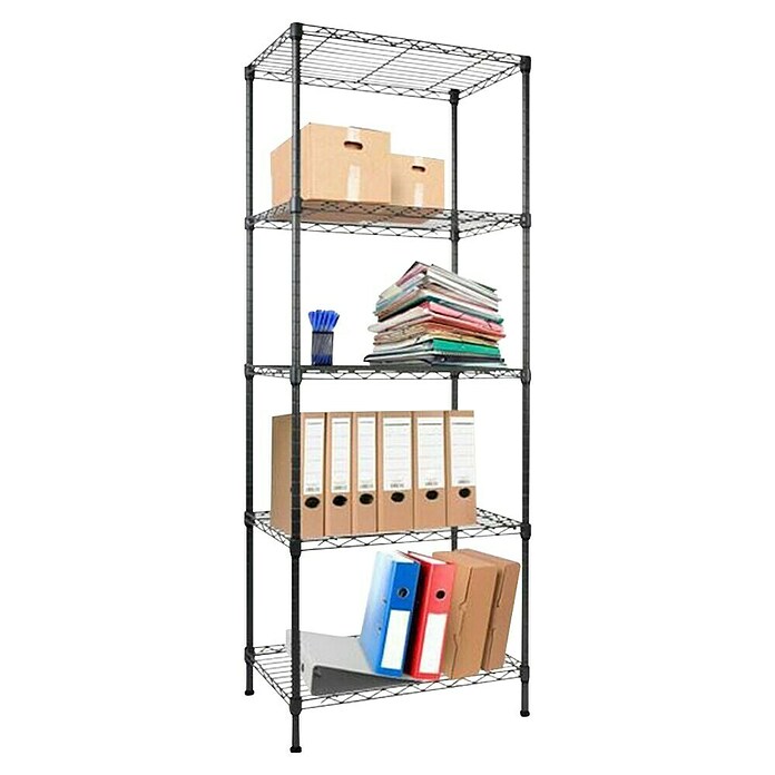 Floordirekt Gitterregal Rocky (H x B x T: 140 x 35 x 55 cm, Traglast pro Boden: 50 kg, Anzahl Böden: 5 Stk., Stecken, Schwarz) | BAUHAUS