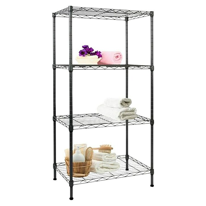 Floordirekt Gitterregal Rocky (H x B x T: 200 x 45 x 90 cm, Traglast pro Boden: 50 kg, Anzahl Böden: 5 Stk., Stecken, Schwarz) | BAUHAUS