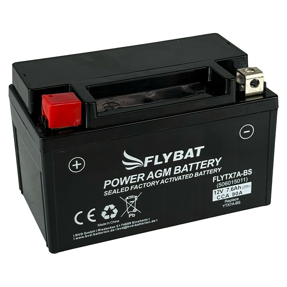 FlyBat Motorradbatterie Power AGM FLYTX7A-BS - 7,6 Ah, 12 V, 11,3 x 7 x ...